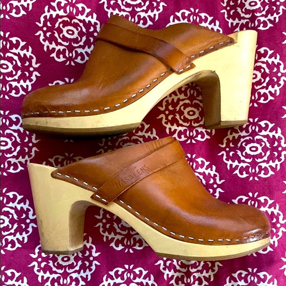 Swedish Hasbeens Nature/Tan Leather Mules Timeless Comfort size 39 - Picture 1 of 9